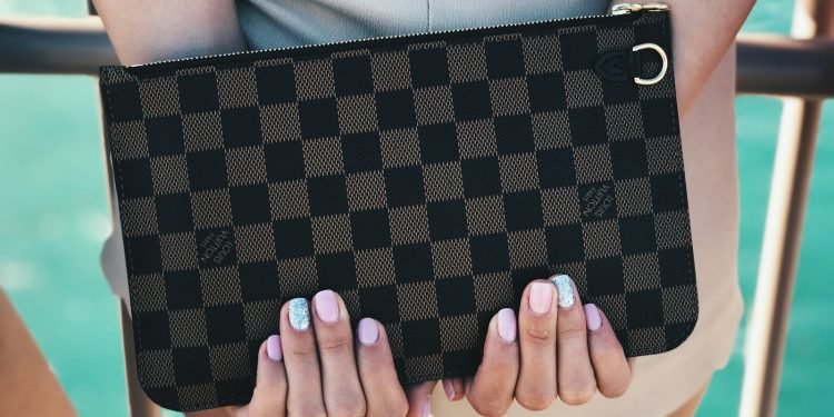 person holding Damier Graphite Louis Vuitton bag