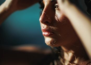 closeup photo of woman holding her head