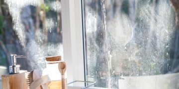 white ceramic sink beside window