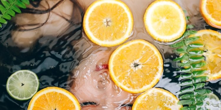 sliced lemon on bathtub